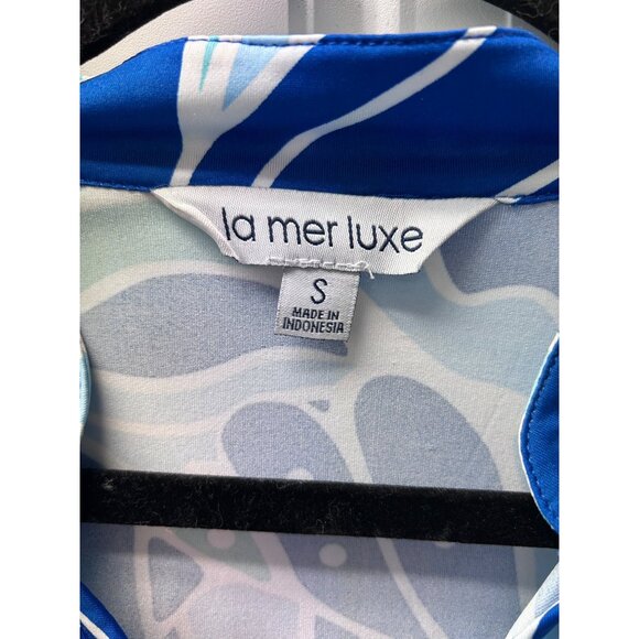 La Mer Luxe Womens Blue & White Abstract Pattern Blouse Size S - Picture 5 of 8